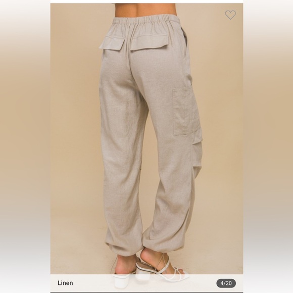 Love Tree Pink Linen blend Cargo Tie front Pants - Picture 9 of 10